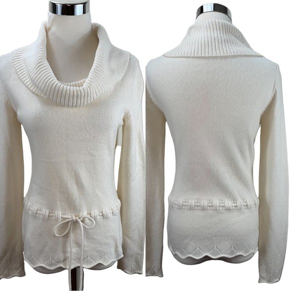 Ann Taylor Angora Blend Ivory Long Oversized Drawstring Sweater Stretch Tunic - Picture 1 of 10